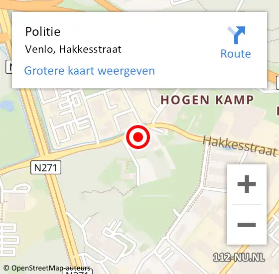 Locatie op kaart van de 112 melding: Politie Venlo, Hakkesstraat op 14 februari 2024 09:35