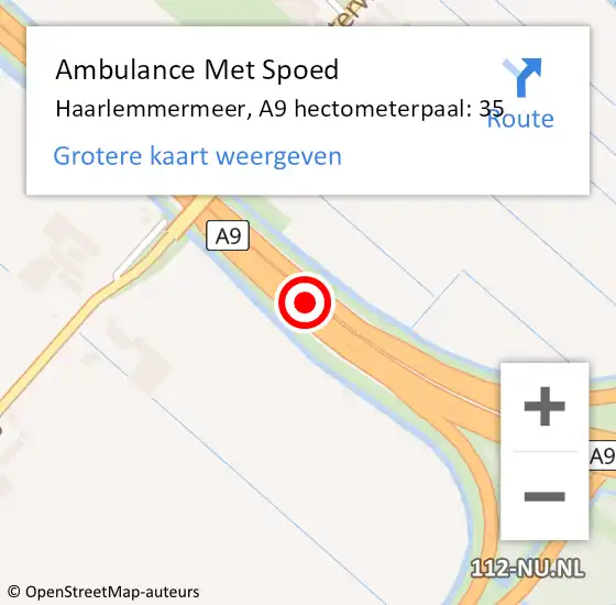 Locatie op kaart van de 112 melding: Ambulance Met Spoed Naar Haarlemmermeer, A9 hectometerpaal: 35 op 14 februari 2024 09:44