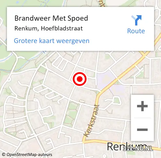 Locatie op kaart van de 112 melding: Brandweer Met Spoed Naar Renkum, Hoefbladstraat op 14 februari 2024 09:55