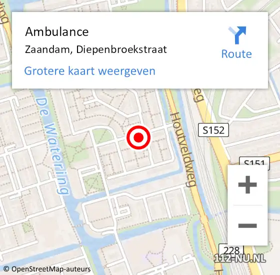 Locatie op kaart van de 112 melding: Ambulance Zaandam, Diepenbroekstraat op 14 februari 2024 10:07