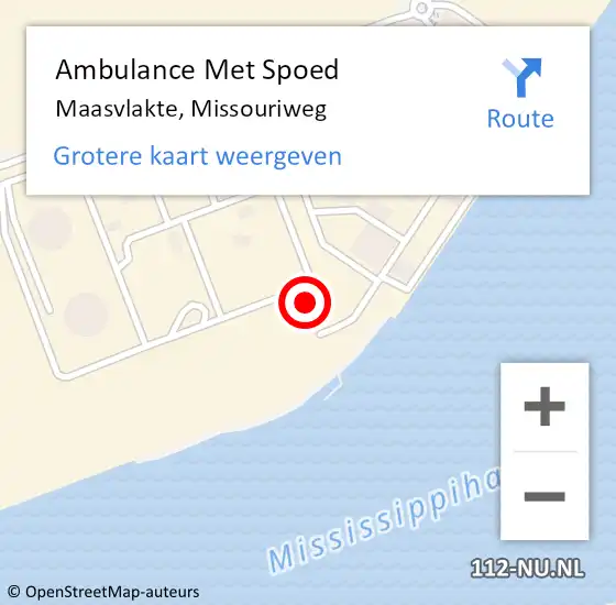 Locatie op kaart van de 112 melding: Ambulance Met Spoed Naar Maasvlakte, Missouriweg op 14 februari 2024 10:26