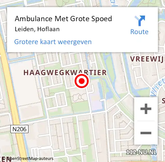 Locatie op kaart van de 112 melding: Ambulance Met Grote Spoed Naar Leiden, Hoflaan op 14 februari 2024 10:36