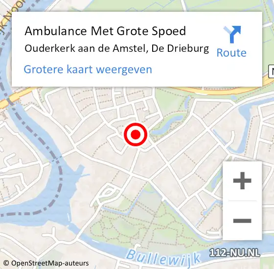 Locatie op kaart van de 112 melding: Ambulance Met Grote Spoed Naar Ouderkerk aan de Amstel, De Drieburg op 14 februari 2024 10:40