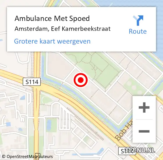 Locatie op kaart van de 112 melding: Ambulance Met Spoed Naar Amsterdam, Eef Kamerbeekstraat op 14 februari 2024 10:55