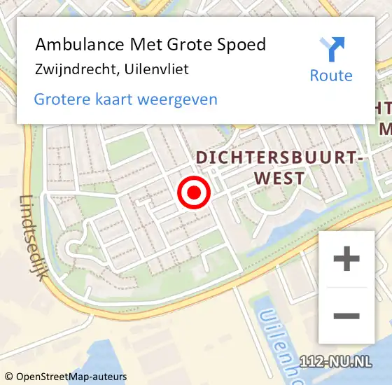 Locatie op kaart van de 112 melding: Ambulance Met Grote Spoed Naar Zwijndrecht, Uilenvliet op 14 februari 2024 11:10