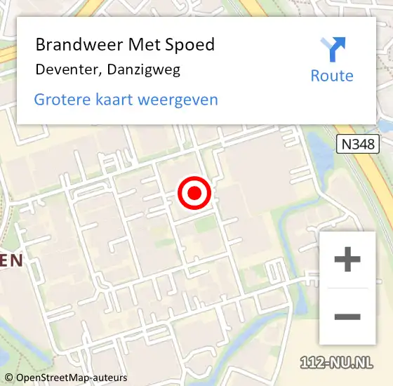 Locatie op kaart van de 112 melding: Brandweer Met Spoed Naar Deventer, Danzigweg op 14 februari 2024 11:14