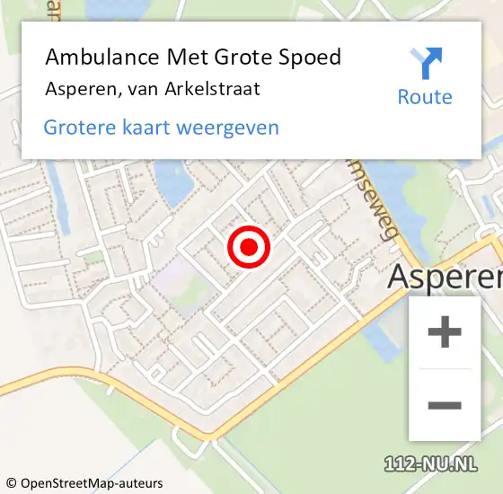 Locatie op kaart van de 112 melding: Ambulance Met Grote Spoed Naar Asperen, van Arkelstraat op 14 februari 2024 11:15