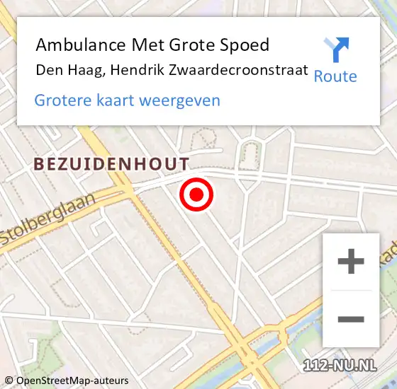 Locatie op kaart van de 112 melding: Ambulance Met Grote Spoed Naar Den Haag, Hendrik Zwaardecroonstraat op 14 februari 2024 11:28