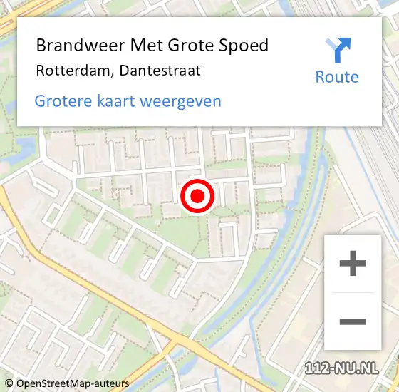 Locatie op kaart van de 112 melding: Brandweer Met Grote Spoed Naar Rotterdam, Dantestraat op 14 februari 2024 11:43