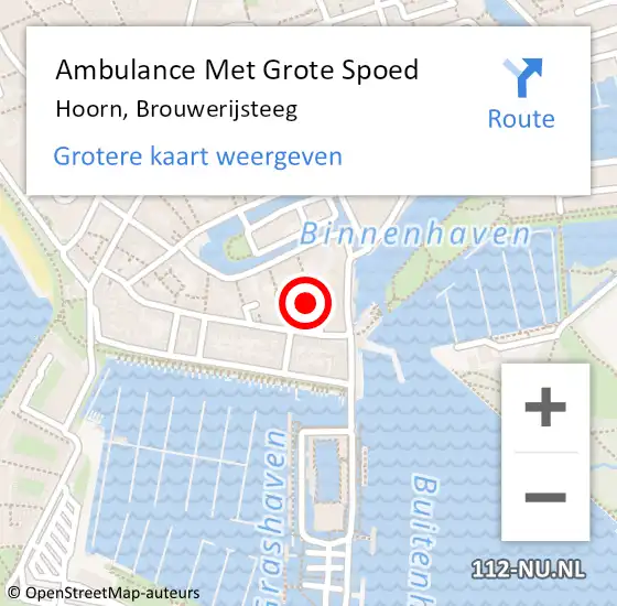 Locatie op kaart van de 112 melding: Ambulance Met Grote Spoed Naar Hoorn, Brouwerijsteeg op 14 februari 2024 11:49