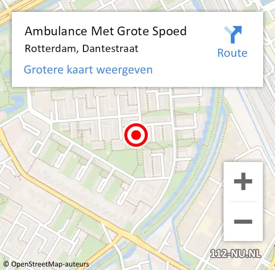 Locatie op kaart van de 112 melding: Ambulance Met Grote Spoed Naar Rotterdam, Dantestraat op 14 februari 2024 11:52