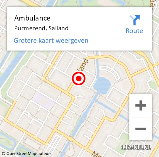 Locatie op kaart van de 112 melding: Ambulance Purmerend, Salland op 14 februari 2024 12:11