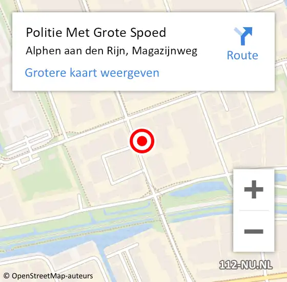 Locatie op kaart van de 112 melding: Politie Met Grote Spoed Naar Alphen aan den Rijn, Magazijnweg op 14 februari 2024 12:19