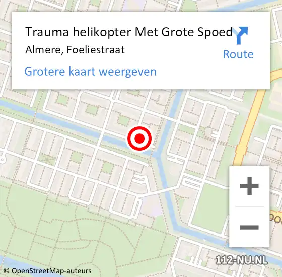 Locatie op kaart van de 112 melding: Trauma helikopter Met Grote Spoed Naar Almere, Foeliestraat op 14 februari 2024 13:21