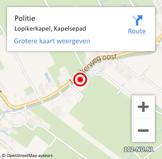 Locatie op kaart van de 112 melding: Politie Lopikerkapel, Kapelsepad op 25 september 2014 20:49