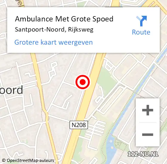 Locatie op kaart van de 112 melding: Ambulance Met Grote Spoed Naar Santpoort-Noord, Rijksweg op 14 februari 2024 13:34