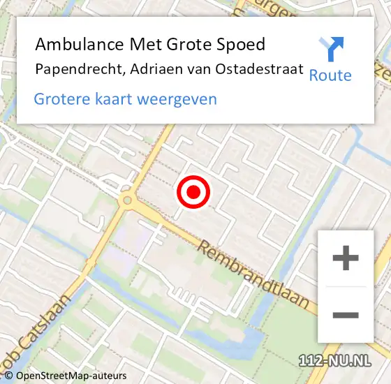 Locatie op kaart van de 112 melding: Ambulance Met Grote Spoed Naar Papendrecht, Adriaen van Ostadestraat op 14 februari 2024 13:37