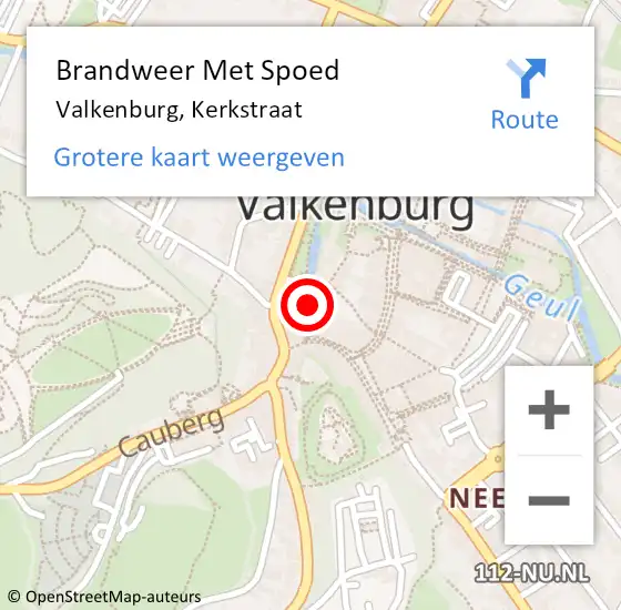 Locatie op kaart van de 112 melding: Brandweer Met Spoed Naar Valkenburg, Kerkstraat op 14 februari 2024 14:12