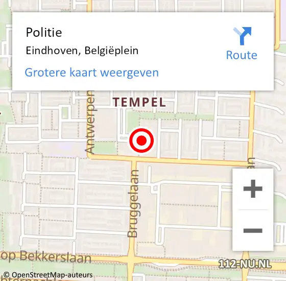 Locatie op kaart van de 112 melding: Politie Eindhoven, Belgiëplein op 14 februari 2024 14:41