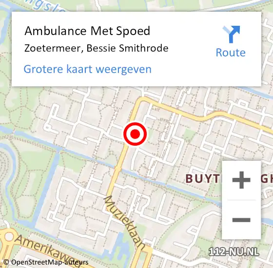 Locatie op kaart van de 112 melding: Ambulance Met Spoed Naar Zoetermeer, Bessie Smithrode op 14 februari 2024 15:16