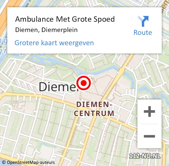 Locatie op kaart van de 112 melding: Ambulance Met Grote Spoed Naar Diemen, Diemerplein op 14 februari 2024 15:27
