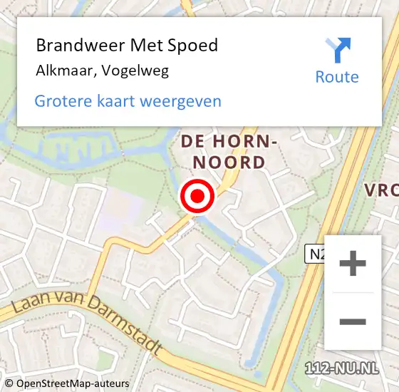 Locatie op kaart van de 112 melding: Brandweer Met Spoed Naar Alkmaar, Vogelweg op 14 februari 2024 15:41