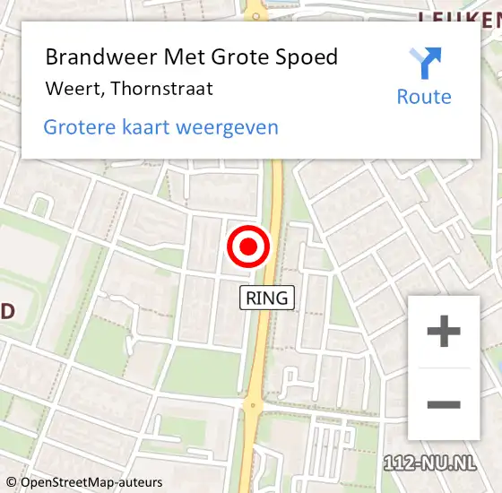 Locatie op kaart van de 112 melding: Brandweer Met Grote Spoed Naar Weert, Thornstraat op 14 februari 2024 16:35