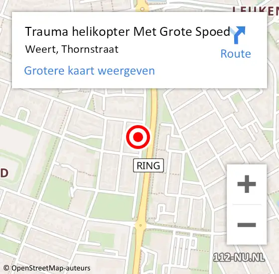 Locatie op kaart van de 112 melding: Trauma helikopter Met Grote Spoed Naar Weert, Thornstraat op 14 februari 2024 16:43