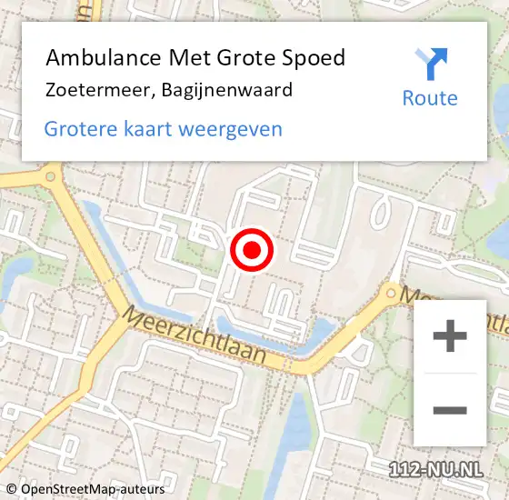 Locatie op kaart van de 112 melding: Ambulance Met Grote Spoed Naar Zoetermeer, Bagijnenwaard op 14 februari 2024 16:46