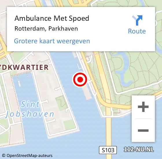 Locatie op kaart van de 112 melding: Ambulance Met Spoed Naar Rotterdam, Parkhaven op 14 februari 2024 16:47
