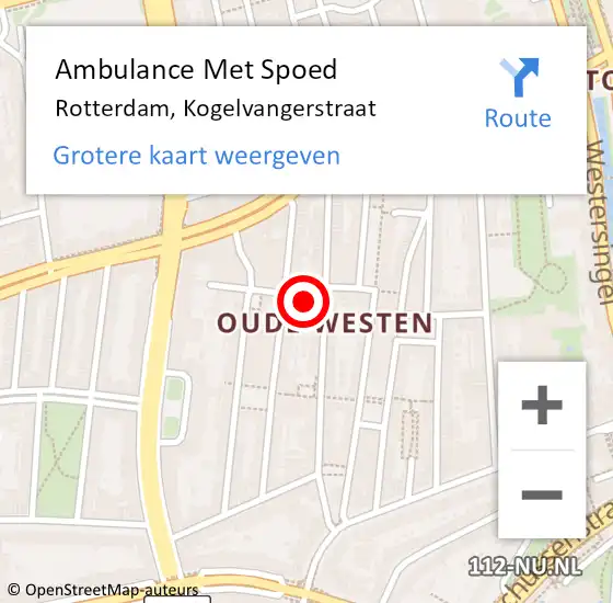 Locatie op kaart van de 112 melding: Ambulance Met Spoed Naar Rotterdam, Kogelvangerstraat op 14 februari 2024 16:50