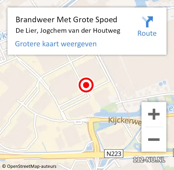 Locatie op kaart van de 112 melding: Brandweer Met Grote Spoed Naar De Lier, Jogchem van der Houtweg op 14 februari 2024 17:06