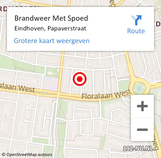 Locatie op kaart van de 112 melding: Brandweer Met Spoed Naar Eindhoven, Papaverstraat op 14 februari 2024 17:10