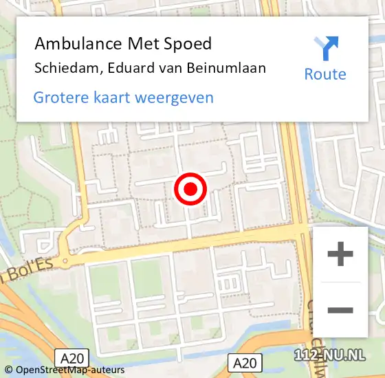 Locatie op kaart van de 112 melding: Ambulance Met Spoed Naar Schiedam, Eduard van Beinumlaan op 14 februari 2024 17:20