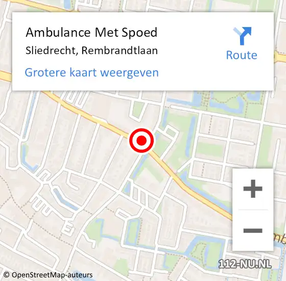 Locatie op kaart van de 112 melding: Ambulance Met Spoed Naar Sliedrecht, Rembrandtlaan op 14 februari 2024 17:32