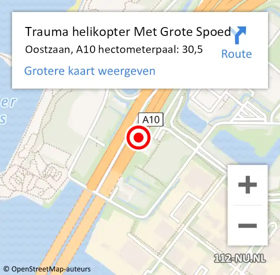 Locatie op kaart van de 112 melding: Trauma helikopter Met Grote Spoed Naar Oostzaan, A10 hectometerpaal: 30,5 op 14 februari 2024 17:32