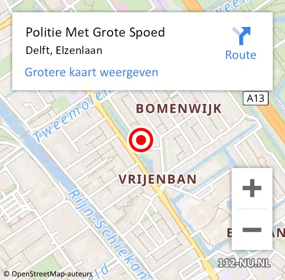 Locatie op kaart van de 112 melding: Politie Met Grote Spoed Naar Delft, Elzenlaan op 14 februari 2024 17:42