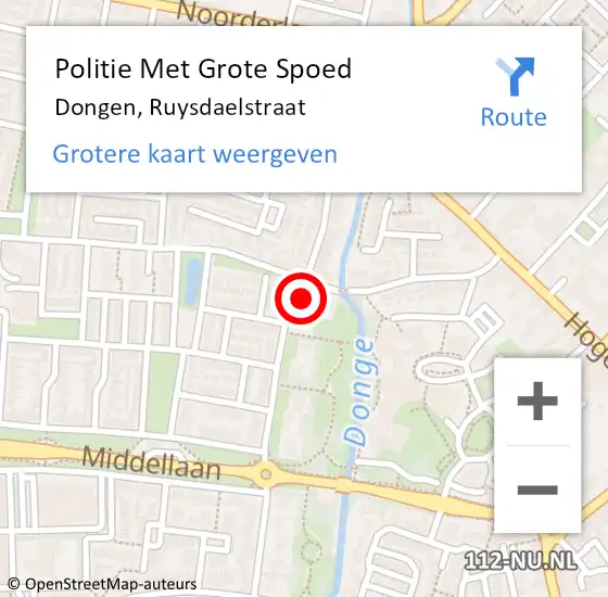 Locatie op kaart van de 112 melding: Politie Met Grote Spoed Naar Dongen, Ruysdaelstraat op 14 februari 2024 17:58