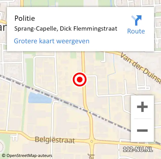Locatie op kaart van de 112 melding: Politie Sprang-Capelle, Dick Flemmingstraat op 14 februari 2024 18:18