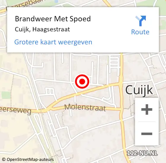 Locatie op kaart van de 112 melding: Brandweer Met Spoed Naar Cuijk, Haagsestraat op 14 februari 2024 18:24