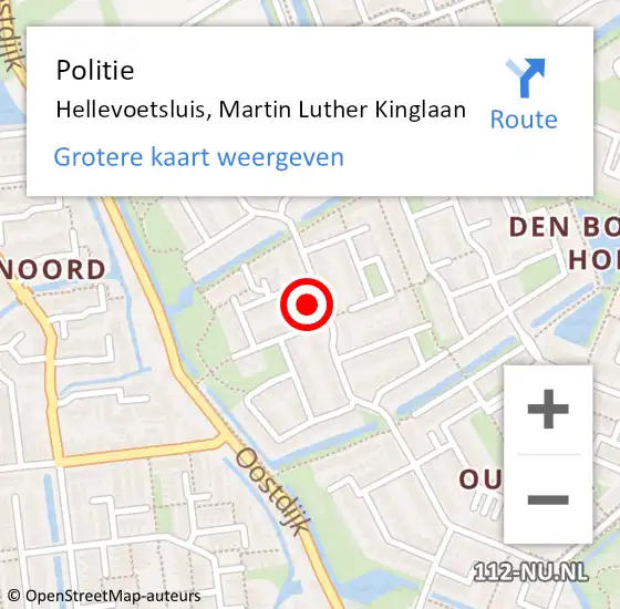 Locatie op kaart van de 112 melding: Politie Hellevoetsluis, Martin Luther Kinglaan op 14 februari 2024 18:52