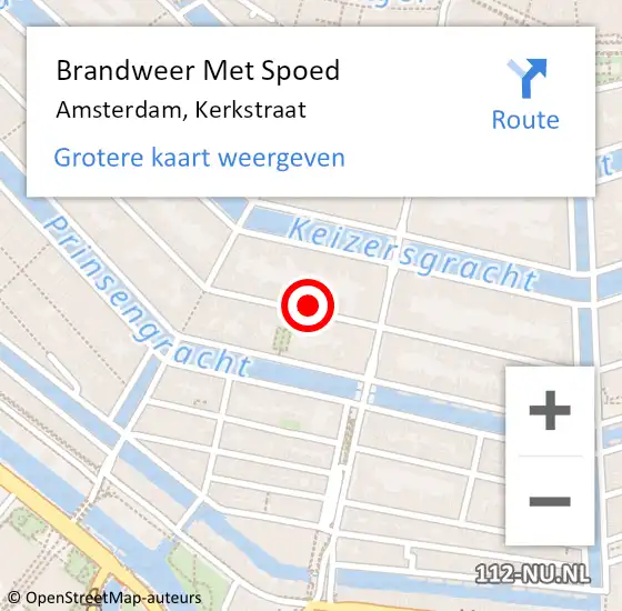 Locatie op kaart van de 112 melding: Brandweer Met Spoed Naar Amsterdam, Kerkstraat op 14 februari 2024 19:35