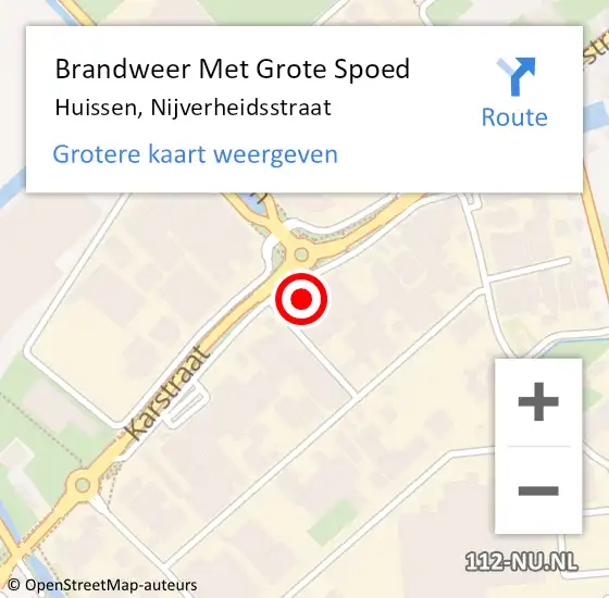 Locatie op kaart van de 112 melding: Brandweer Met Grote Spoed Naar Huissen, Nijverheidsstraat op 14 februari 2024 19:40