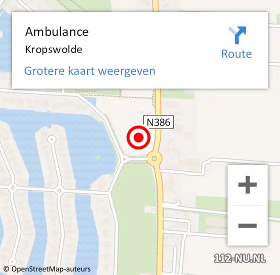 Locatie op kaart van de 112 melding: Ambulance Kropswolde op 14 februari 2024 19:45
