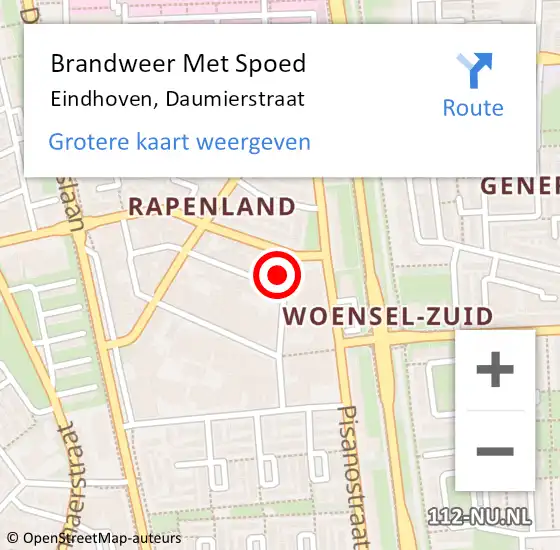 Locatie op kaart van de 112 melding: Brandweer Met Spoed Naar Eindhoven, Daumierstraat op 14 februari 2024 19:46