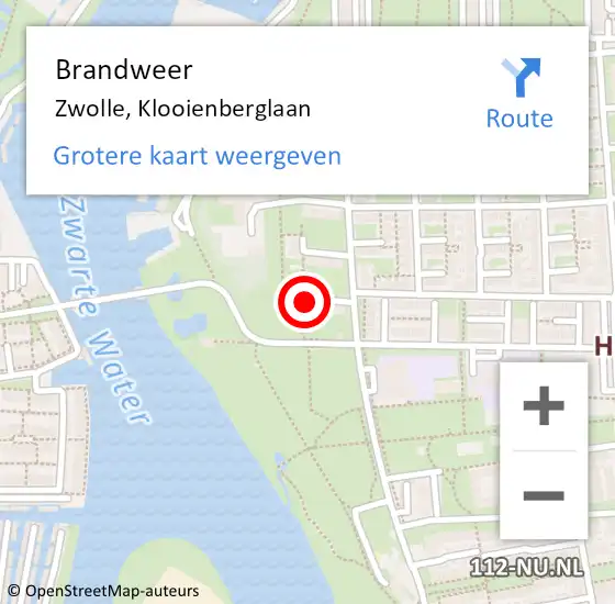 Locatie op kaart van de 112 melding: Brandweer Zwolle, Klooienberglaan op 14 februari 2024 19:58