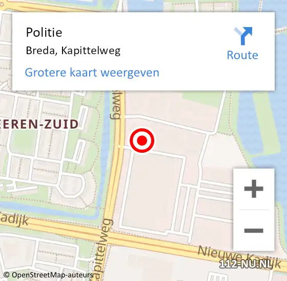 Locatie op kaart van de 112 melding: Politie Breda, Kapittelweg op 14 februari 2024 19:59