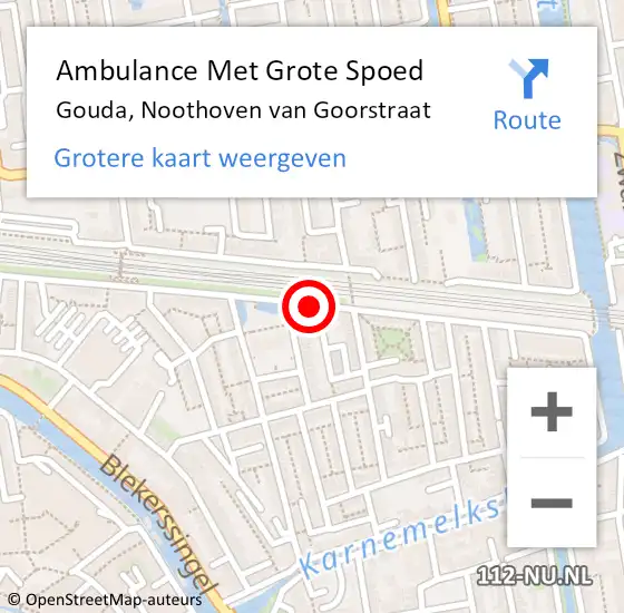 Locatie op kaart van de 112 melding: Ambulance Met Grote Spoed Naar Gouda, Noothoven van Goorstraat op 14 februari 2024 20:08