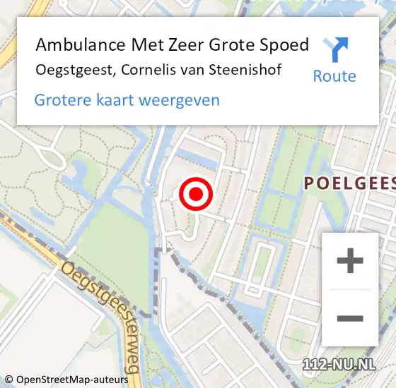 Locatie op kaart van de 112 melding: Ambulance Met Zeer Grote Spoed Naar Oegstgeest, Cornelis van Steenishof op 14 februari 2024 20:33