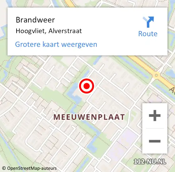 Locatie op kaart van de 112 melding: Brandweer Hoogvliet, Alverstraat op 14 februari 2024 20:56